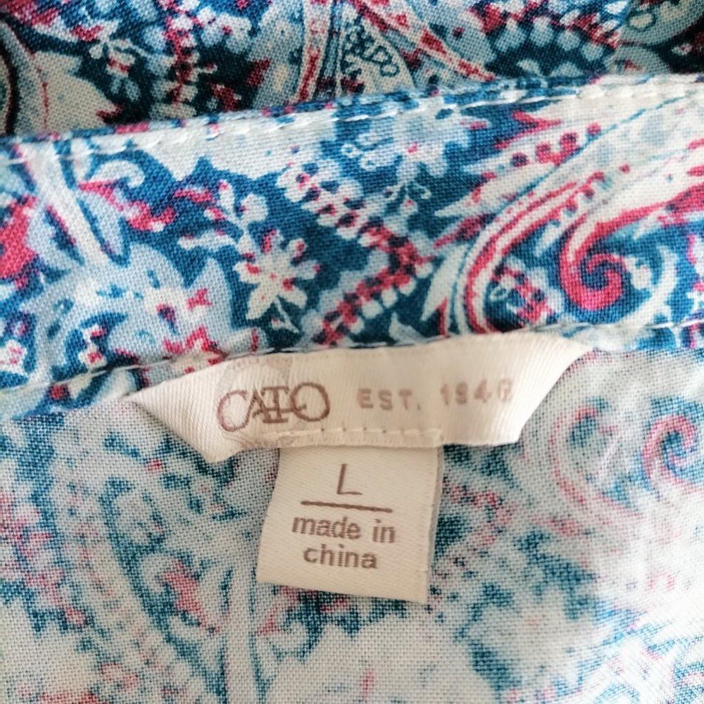 Cato Est. 1946 Womens Multicolor Paisley Print Roll Tab Sleeve Blouse Top Size L - Picture 6 of 8